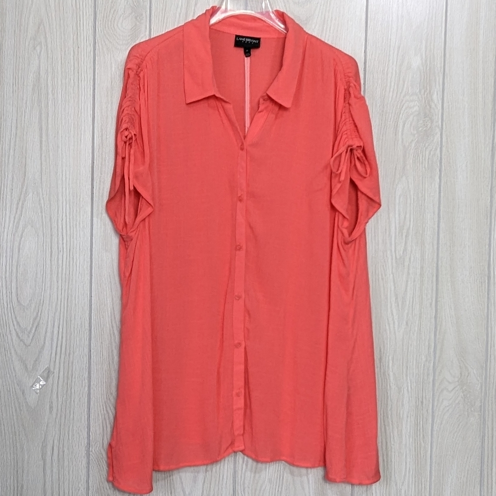 Lane Bryant Top 18 20 Plus Ruched Short Sleeve Button Front 2X